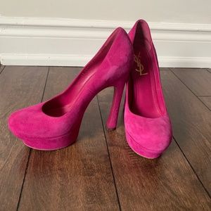 Magenta YSL suede Tribtoo pumps, size 7.5